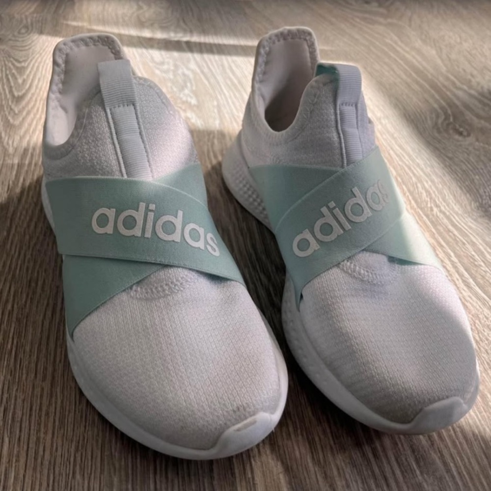 ADIDAS White and Mint Slip-On Sneakers